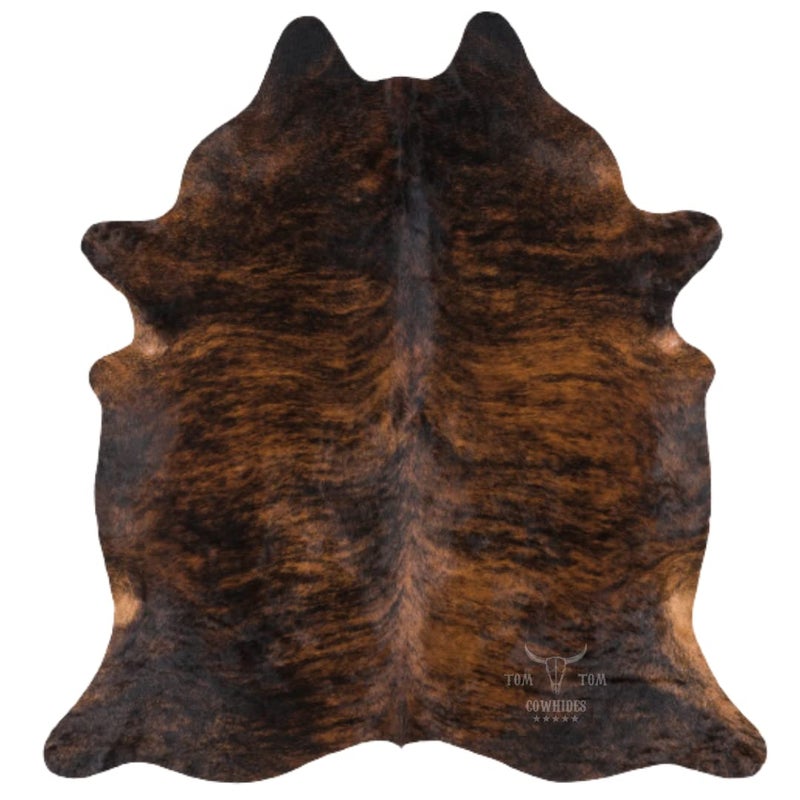 TOM TOM COWHIDES Tomtom Cowhides Brindle Dark Cowhide Rug 100% Natural Leather Rugs 7' x '6 - Image 1